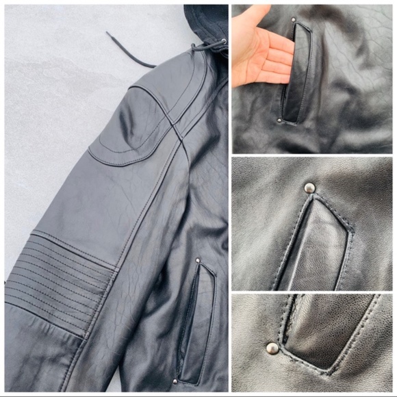 Knoles & Carter Jacket Black Leather Bomber Hoodie - Picture 7 of 16